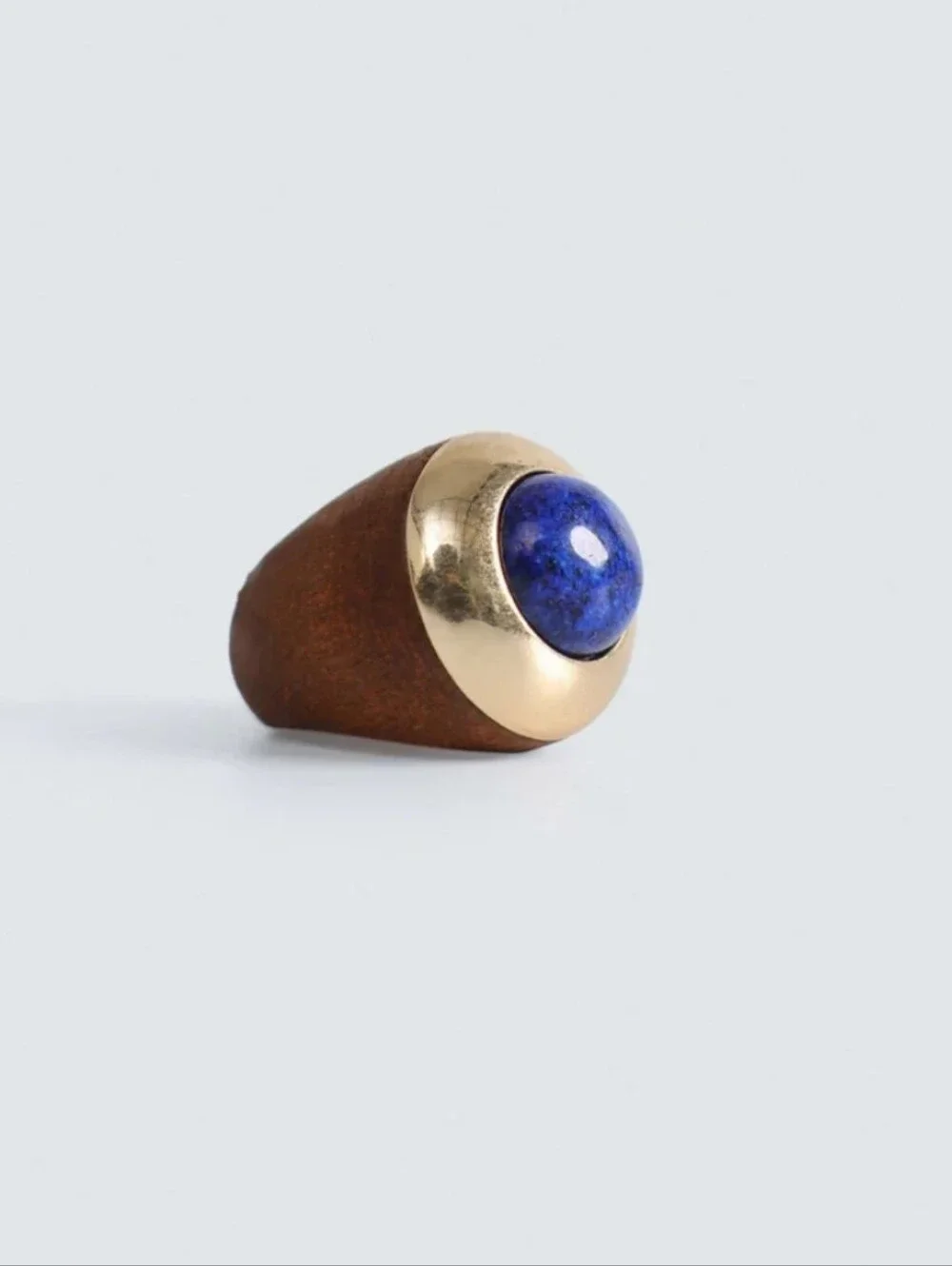 Brass & Lapis Cabochon Wood Ring